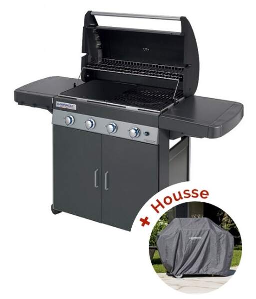 Campingaz Barbecue Gaz Class 4 LD Plus - 4 Brûleurs, 12.8 KW, Plancha Fonte, Système InstaClean