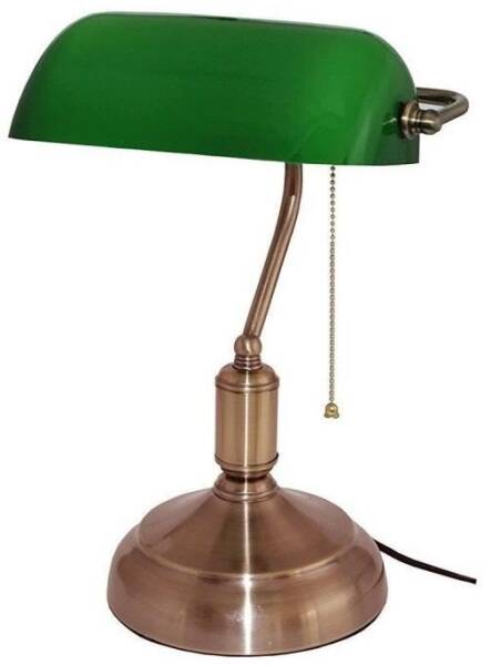 Lampe de Bureau Banquier - Opaline verte - 37 CM - avec Chaînette